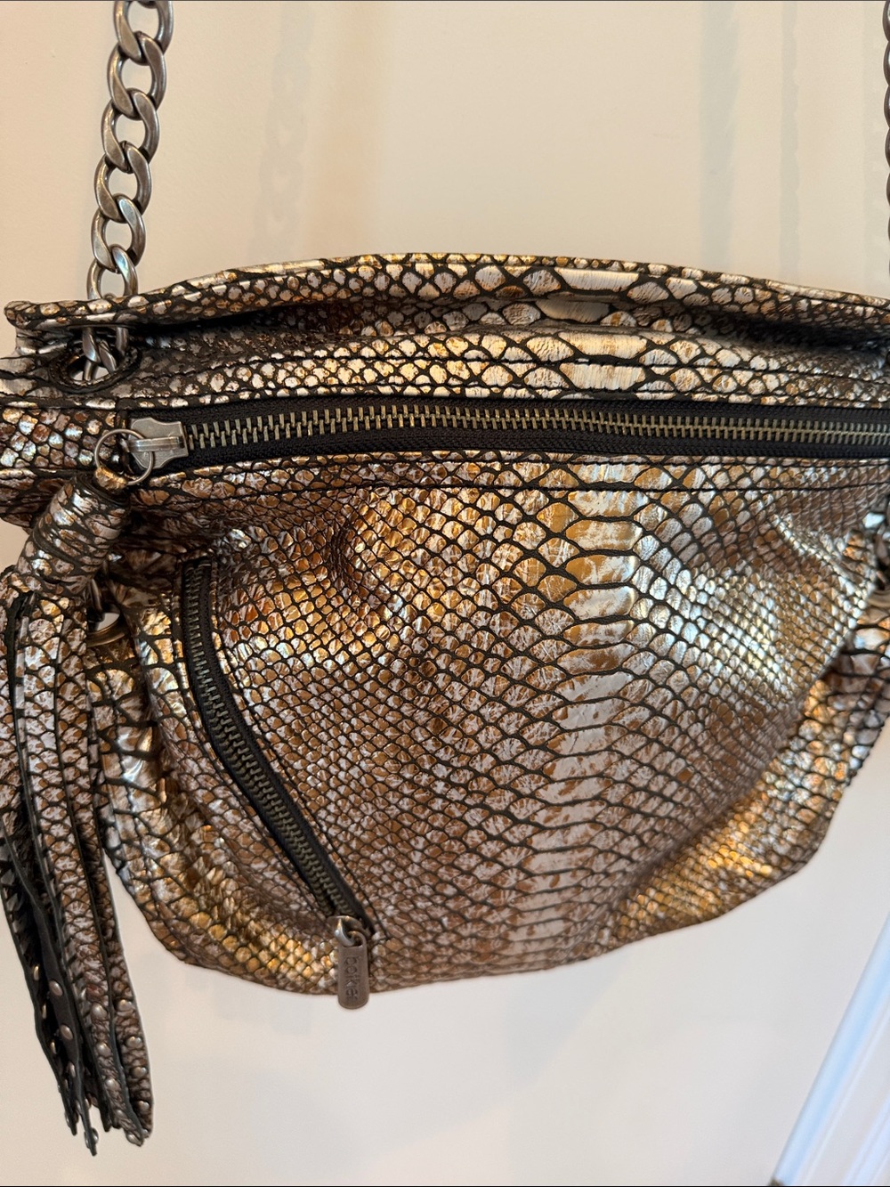 Botkier Metallic Snakeskin Shoulder Bag - Silver and Bronze - Picture 3 of 6